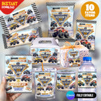 Monster Truck Bash Birthday Party Favor Bundle Canva 10 Item Boys Party Kit Arena Truck Water Bottle Chip Bag Invitation Instant Download