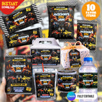 Monster Truck Birthday Party Favor Bundle Canva Editable 10 Item Boys Party Boom Crash Water Bottle Chip Bag Invitation Instant Download