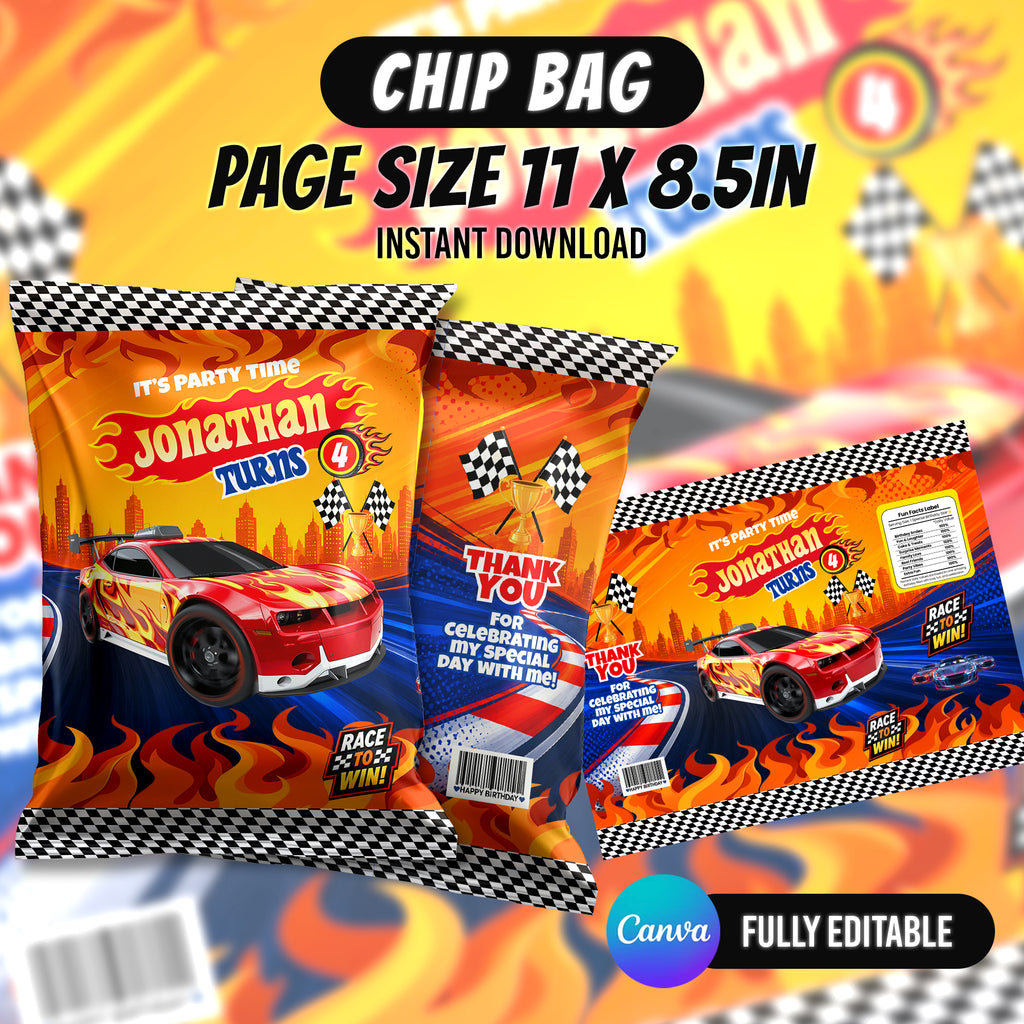 Race Car Birthday Party Favor Bundle Template | Editable Canva Racing Party Printables | 10 Favor Items | Kids Birthday Decorations