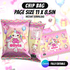 Kawaii Cat Birthday Party Favor Bundle Canva Editable 10 Item Pink Girls Party Cute Cat Water Bottle Chip Bag Invitation Instant Download