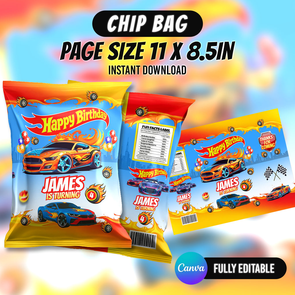 Racing Car Birthday Party Favor Bundle Canva | Editable 10 Item Car Party Kit