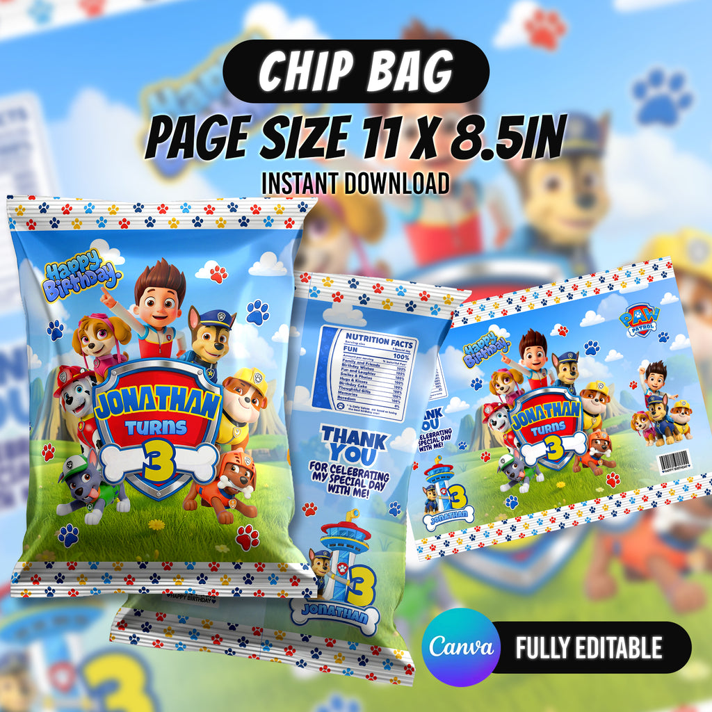 Puppy Rescue Birthday Party Favor Bundle Canva | Editable 10 Item Kids Party Kit