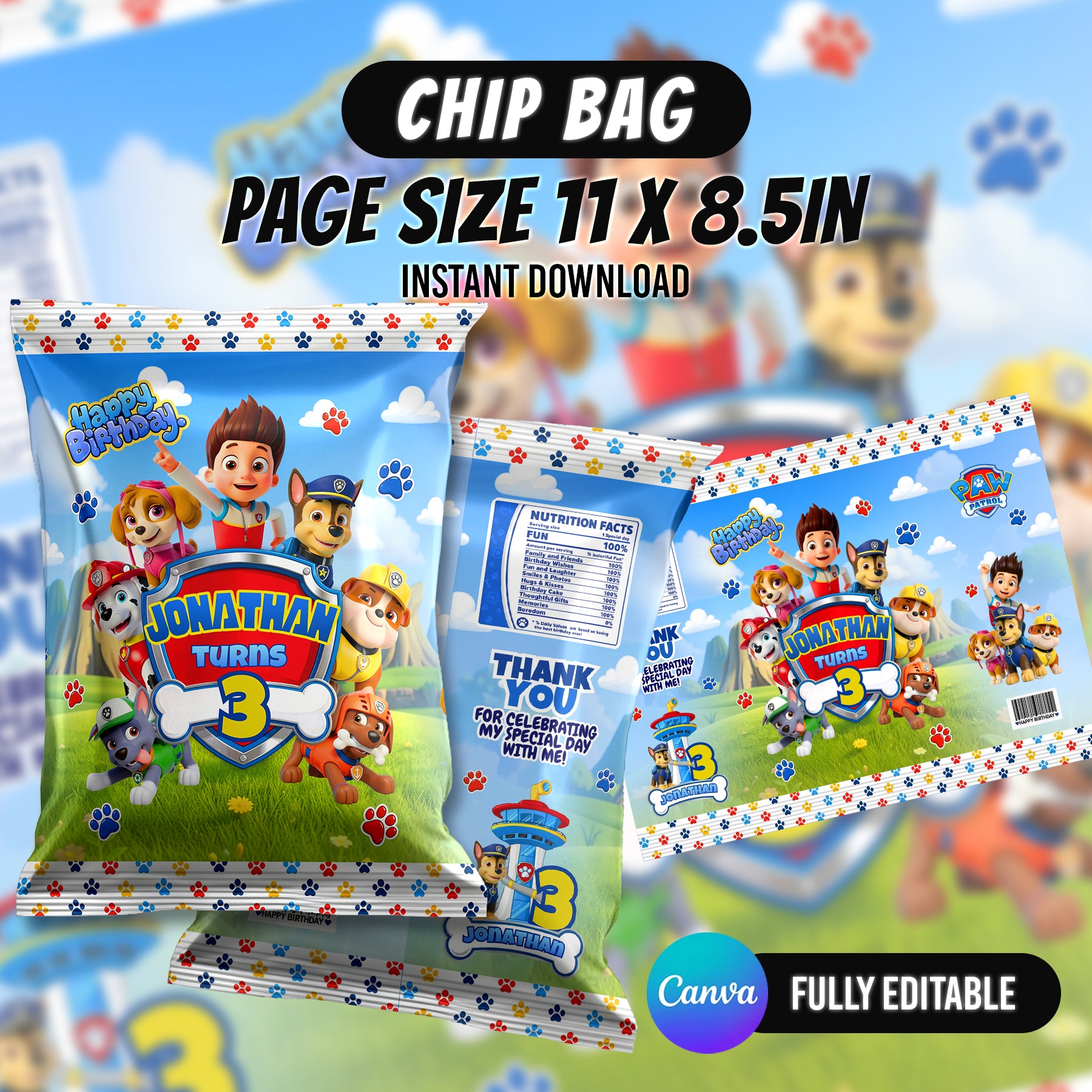 Puppy Rescue Birthday Party Favor Bundle Canva | Editable 10 Item Kids Party Kit