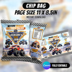 Monster Truck Bash Birthday Party Favor Bundle Canva 10 Item Boys Party Kit Arena Truck Water Bottle Chip Bag Invitation Instant Download