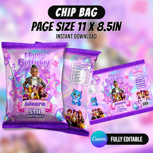 Kpop Theme Birthday Party Favor Bundle Canva | Editable 10 Item Purple Party Kit