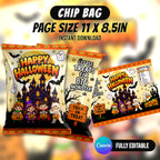 Make Halloween extra spooky with 8 editable Canva party favor templates, including chip bags, bottle labels, candy wrappers and treat packaging. Instant digital download from PXGFX.