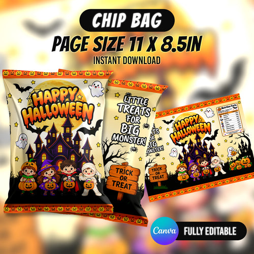 Make Halloween extra spooky with 8 editable Canva party favor templates, including chip bags, bottle labels, candy wrappers and treat packaging. Instant digital download from PXGFX.