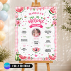 One in a Melon 1st Birthday Milestone Board Canva 3 Sizes Included