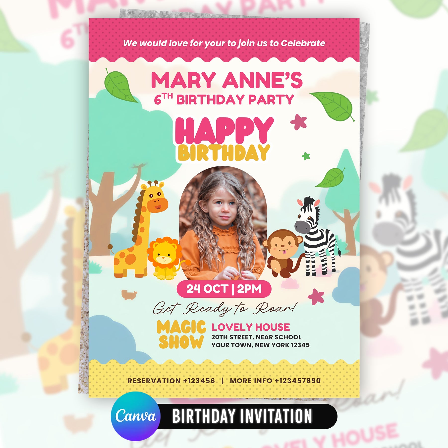 Zoo Birthday Invitation Canva | Editable Safari Animal Birthday Party Invite