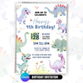 Dinosaur Birthday Party Invitation Canva Template Editable Cute Dino Kids Birthday Invite Card