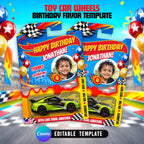 Kids Birthday Toy Car Favor Template Canva Editable Racing Car Party Favor
