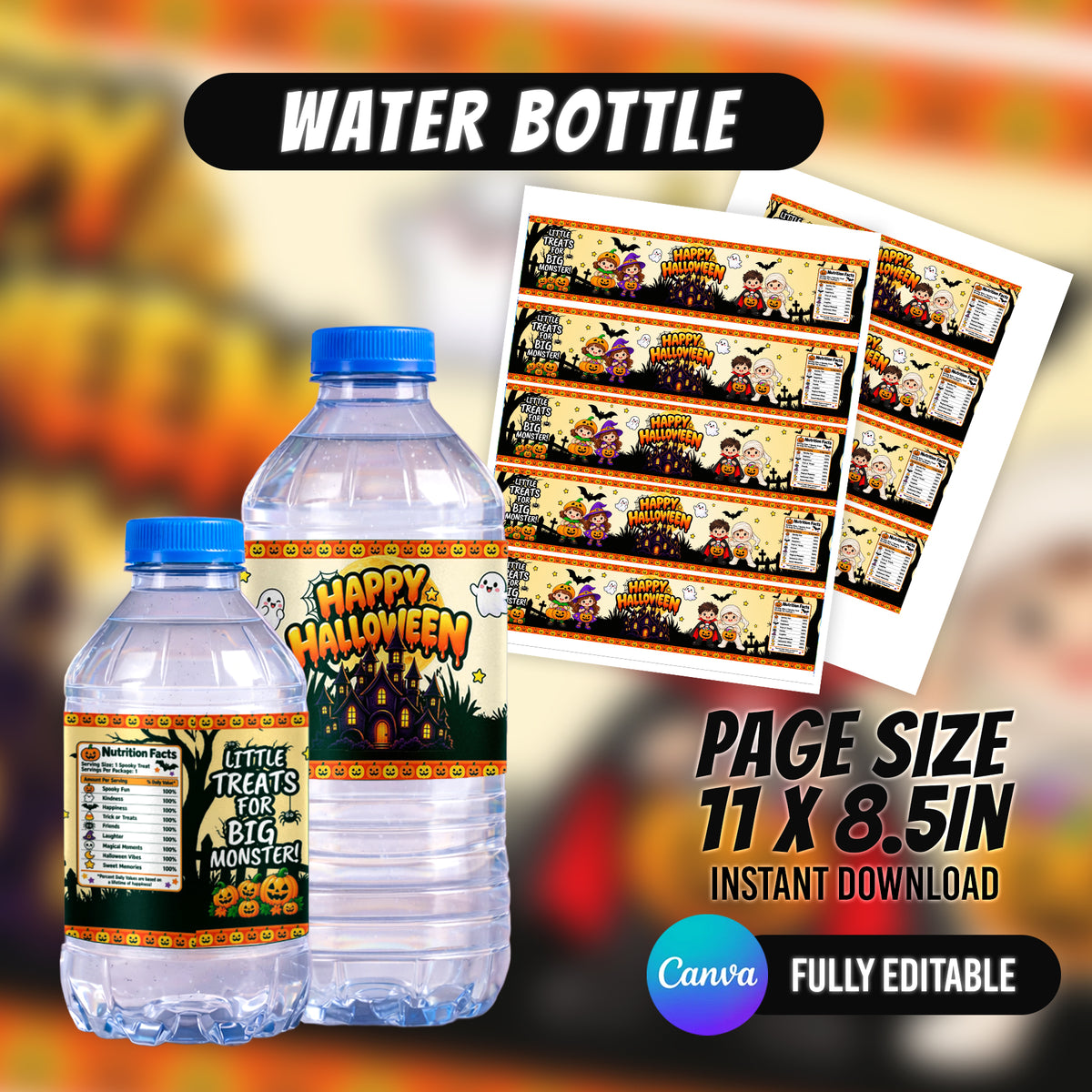 Make Halloween extra spooky with 8 editable Canva party favor templates, including chip bags, bottle labels, candy wrappers and treat packaging. Instant digital download from PXGFX.