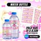 Kawaii Cat Birthday Party Favor Bundle Canva Editable 10 Item Pink Girls Party Cute Cat Water Bottle Chip Bag Invitation Instant Download