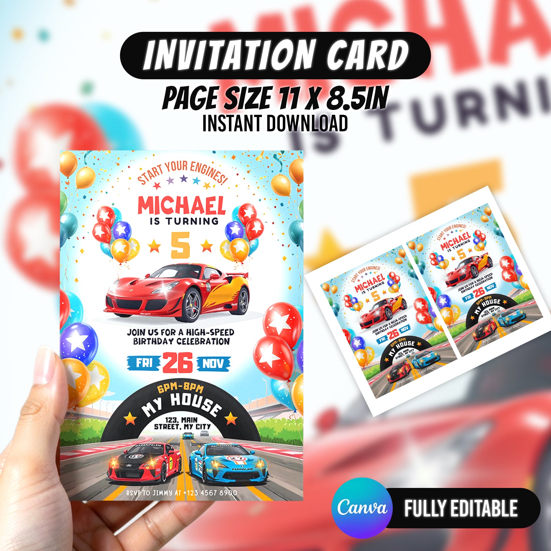 Racing Car Birthday Invitation Canva Editable Race Car Birthday Party Invite