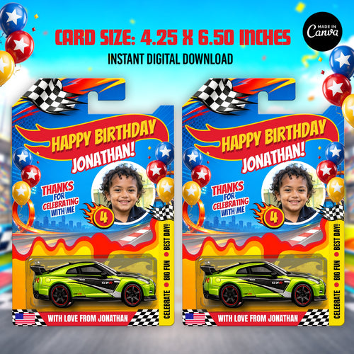 Kids Birthday Toy Car Favor Template Canva Editable Racing Car Party Favor