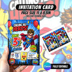 Superhero Birthday Invitation Canva Template | Editable Calling All HerBoy Birthday Invite | Cooes mic Style Party Card | Instant Download