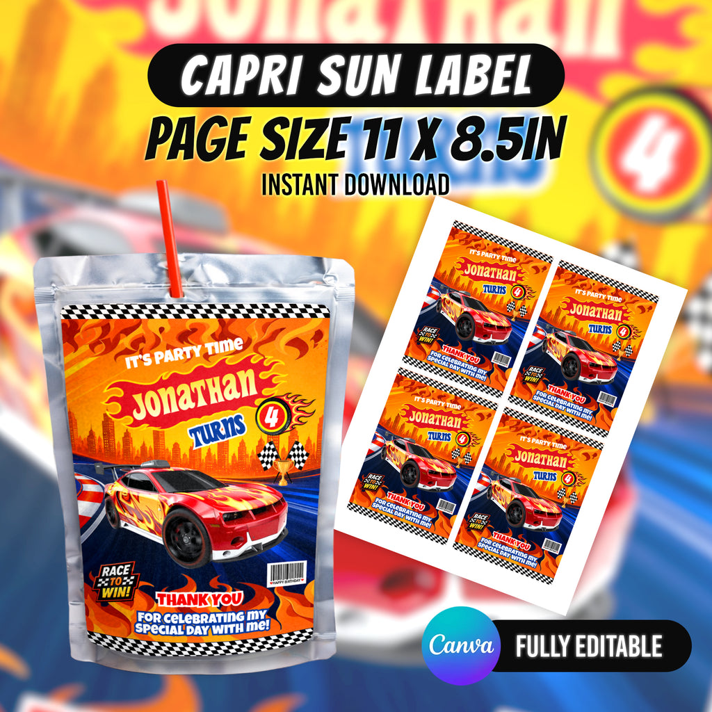 Race Car Birthday Party Favor Bundle Template | Editable Canva Racing Party Printables | 10 Favor Items | Kids Birthday Decorations