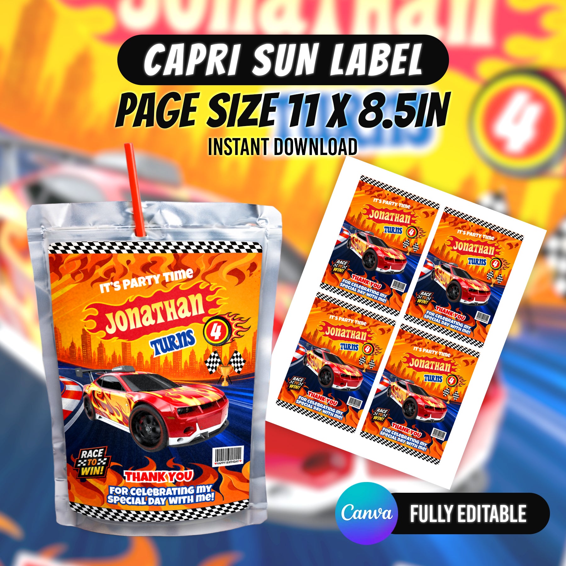 Race Car Birthday Party Favor Bundle Template | Editable Canva Racing Party Printables | 10 Favor Items | Kids Birthday Decorations