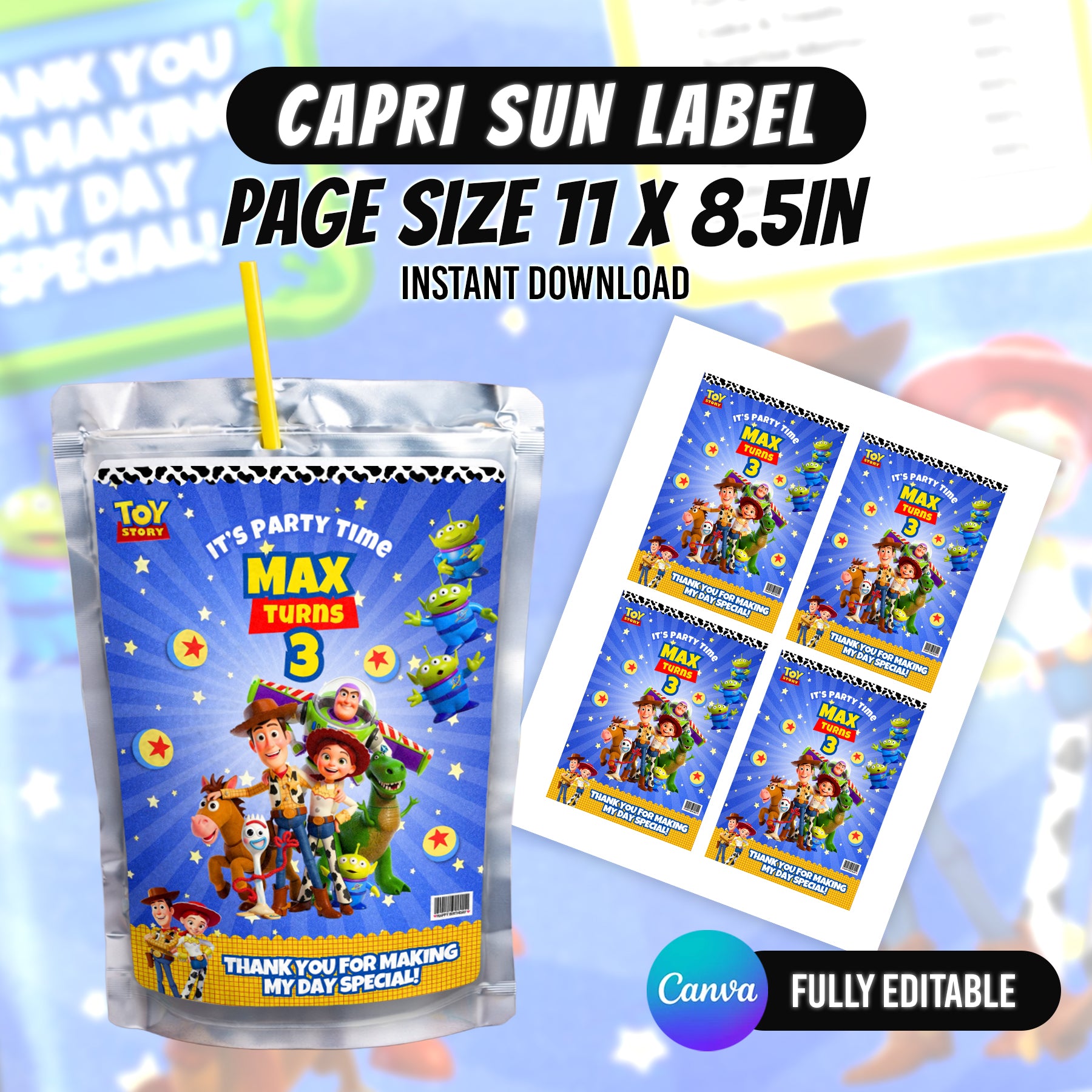Space Cowboy Birthday Party Favor Bundle Canva | Editable 10 Item Kids Party Kit