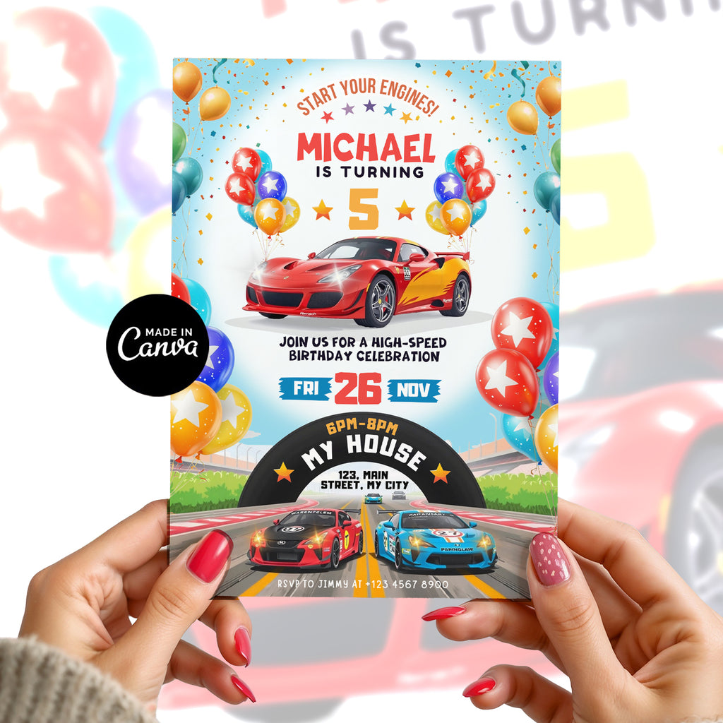 Racing Car Birthday Invitation Canva Editable Race Car Birthday Party Invite