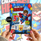 Superhero Birthday Invitation Canva Template | Editable Calling All HerBoy Birthday Invite | Cooes mic Style Party Card | Instant Download