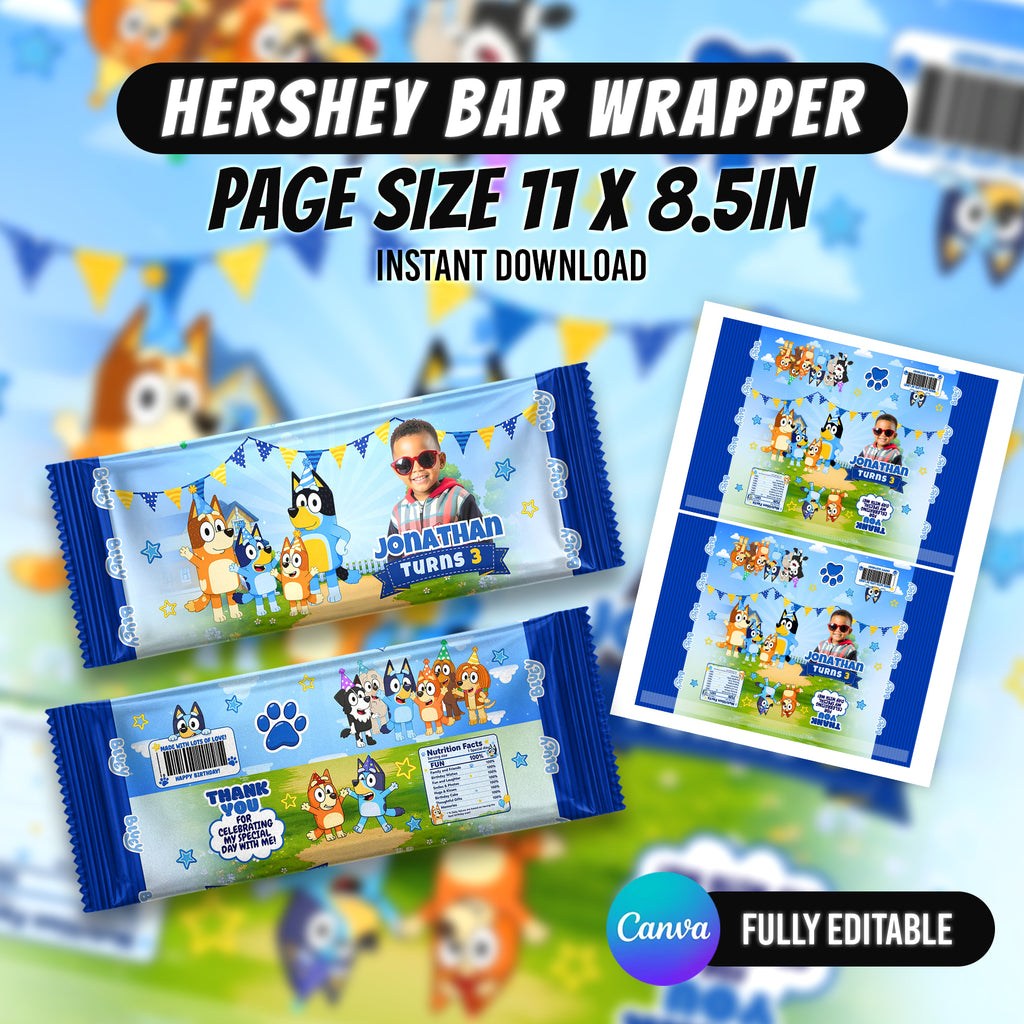 Blue Puppy Birthday Party Favor Bundle Canva Editable 10 Item Kids Party Kit Custom Photo Water Bottle Chip Bag Invitation Digital Download