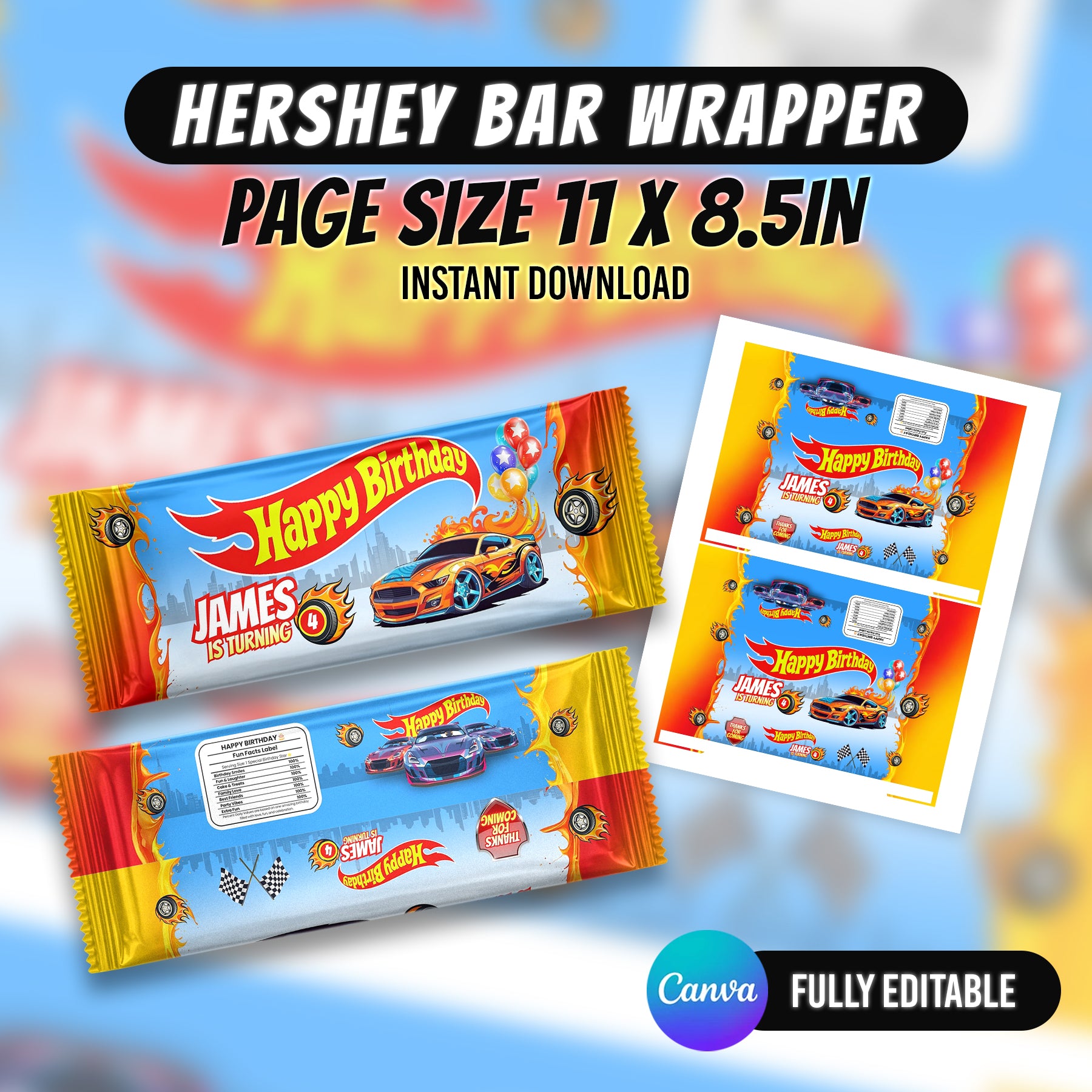 Racing Car Birthday Party Favor Bundle Canva | Editable 10 Item Car Party Kit