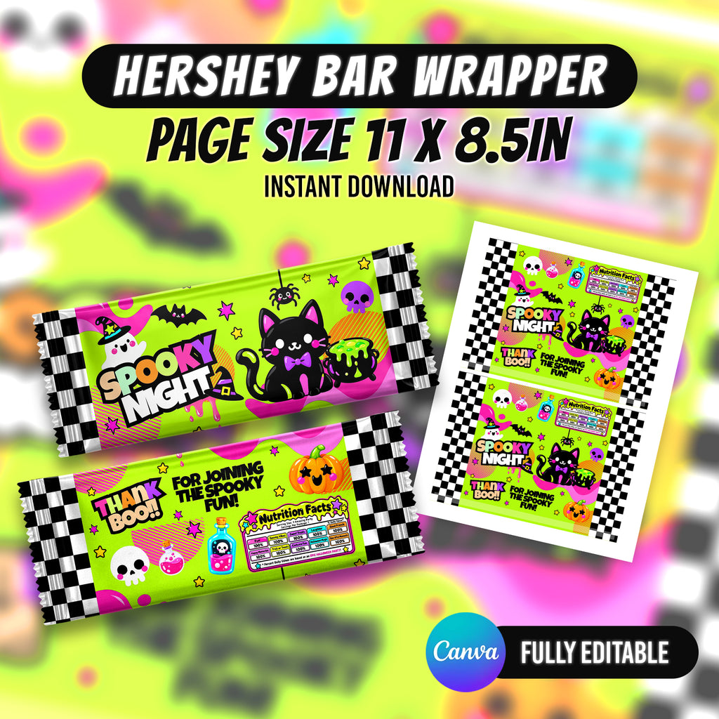 Create spooky Halloween treats with this editable Canva party favor bundle. Customize, download and print your Halloween party designs with PXGFX.