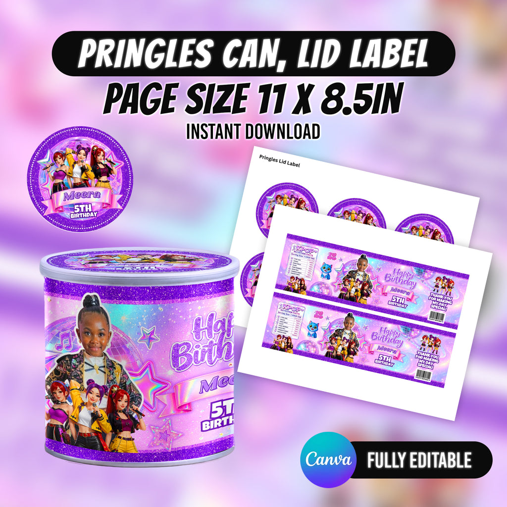 Kpop Theme Birthday Party Favor Bundle Canva | Editable 10 Item Purple Party Kit