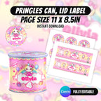 Kawaii Cat Birthday Party Favor Bundle Canva Editable 10 Item Pink Girls Party Cute Cat Water Bottle Chip Bag Invitation Instant Download