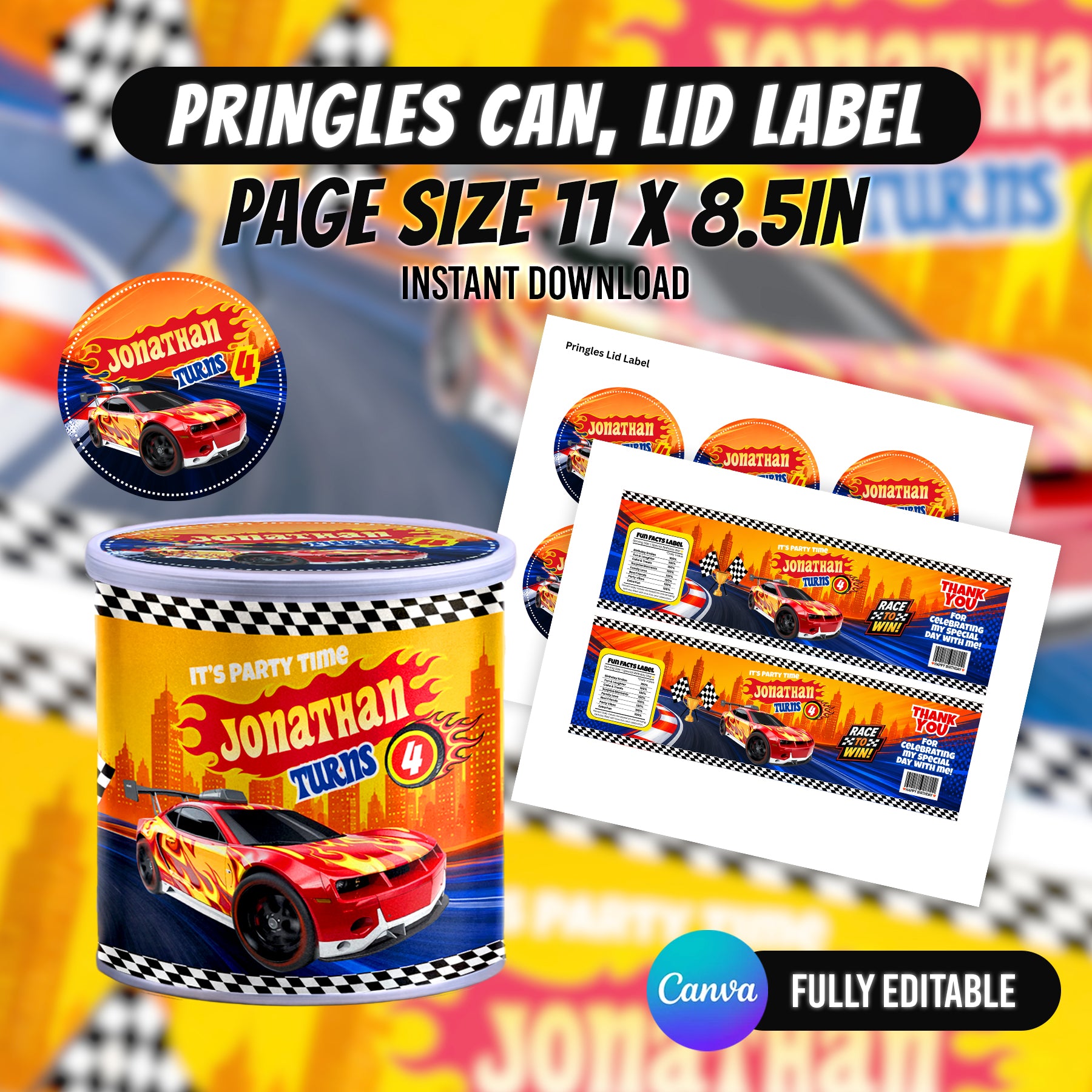 Race Car Birthday Party Favor Bundle Template | Editable Canva Racing Party Printables | 10 Favor Items | Kids Birthday Decorations