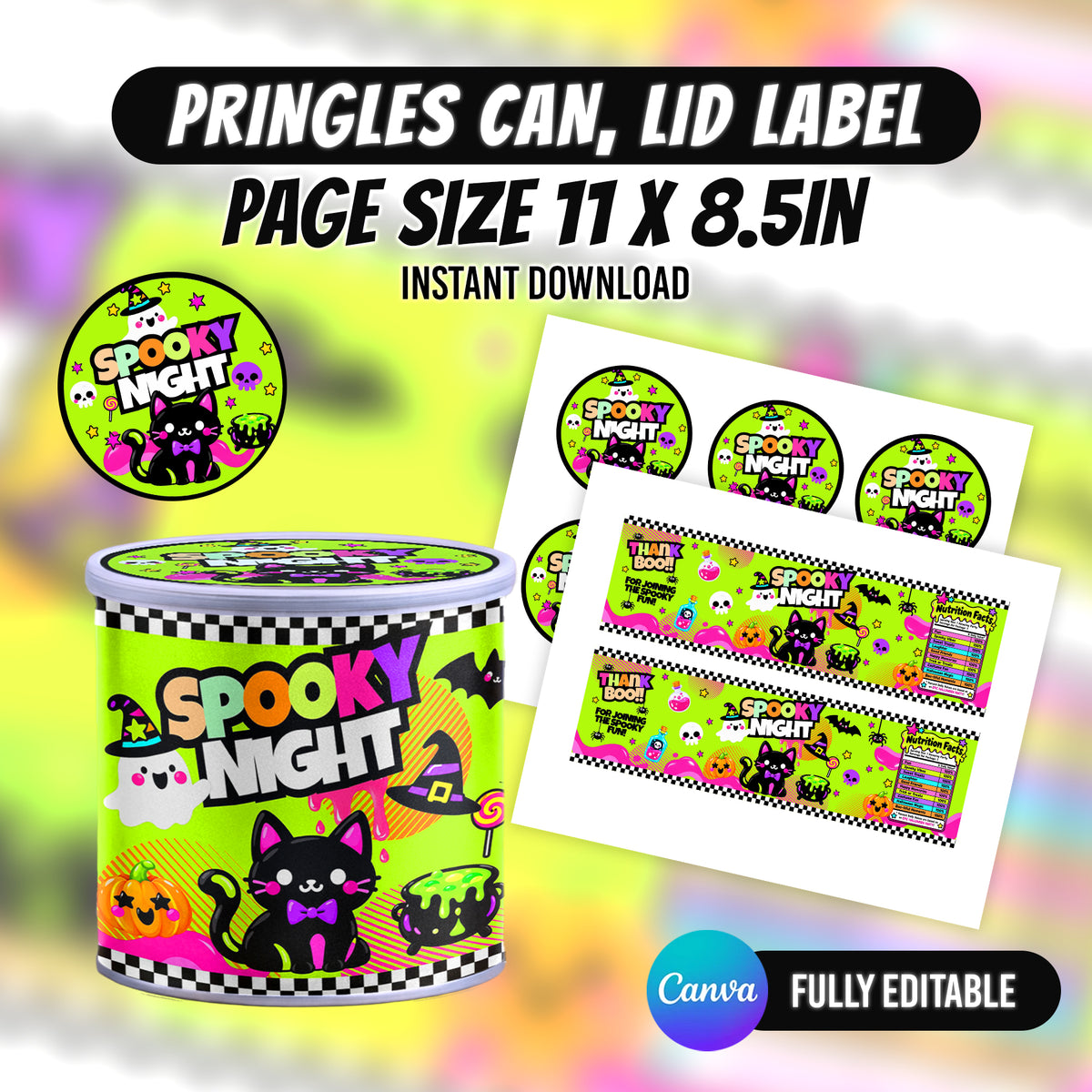 Create spooky Halloween treats with this editable Canva party favor bundle. Customize, download and print your Halloween party designs with PXGFX.
