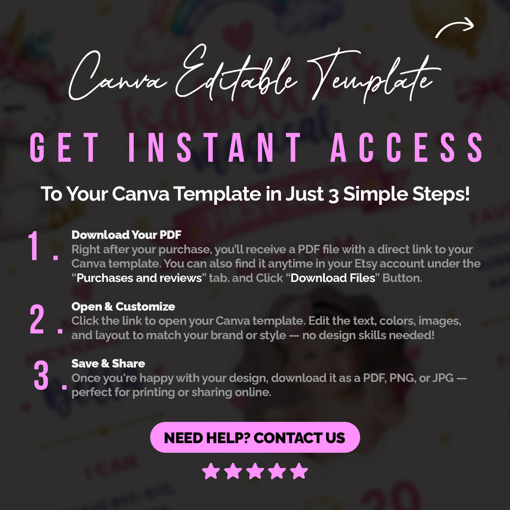 Unicorn 1st Birthday Milestone Board Canva Template 3 Sizes Included