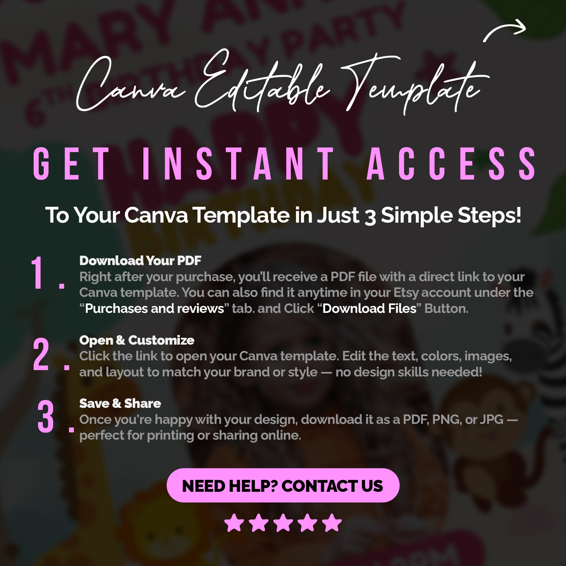 Zoo Birthday Invitation Canva | Editable Safari Animal Birthday Party Invite