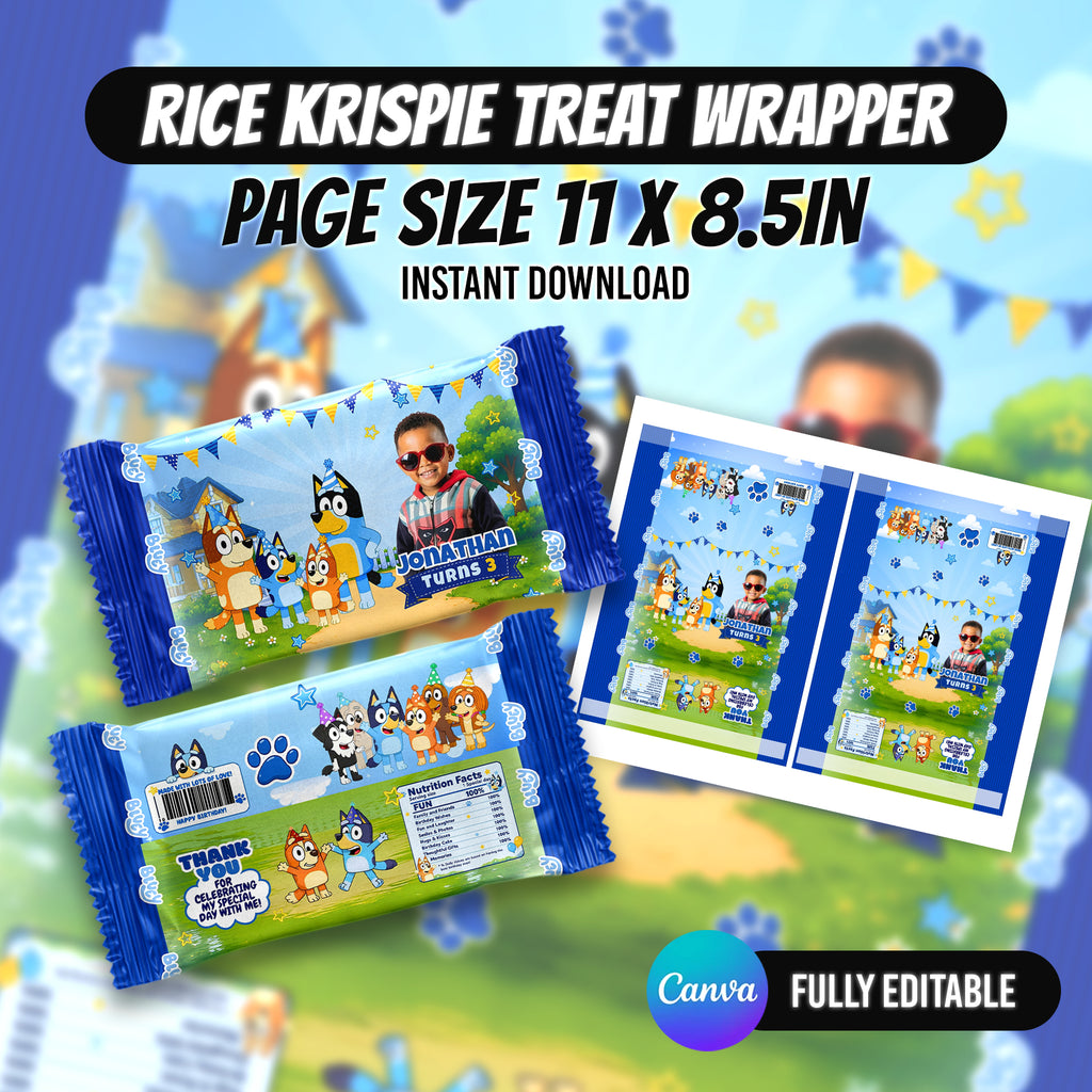 Blue Puppy Birthday Party Favor Bundle Canva Editable 10 Item Kids Party Kit Custom Photo Water Bottle Chip Bag Invitation Digital Download