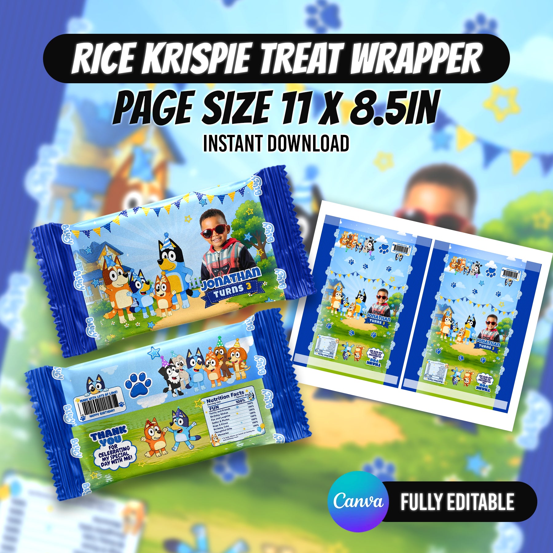 Blue Puppy Birthday Party Favor Bundle Canva Editable 10 Item Kids Party Kit Custom Photo Water Bottle Chip Bag Invitation Digital Download