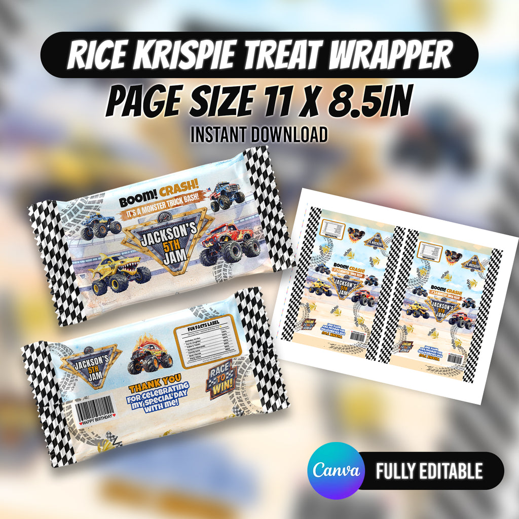 Monster Truck Bash Birthday Party Favor Bundle Canva 10 Item Boys Party Kit Arena Truck Water Bottle Chip Bag Invitation Instant Download