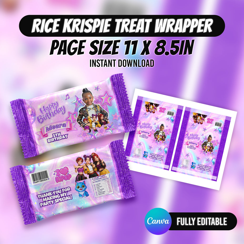 Kpop Theme Birthday Party Favor Bundle Canva | Editable 10 Item Purple Party Kit