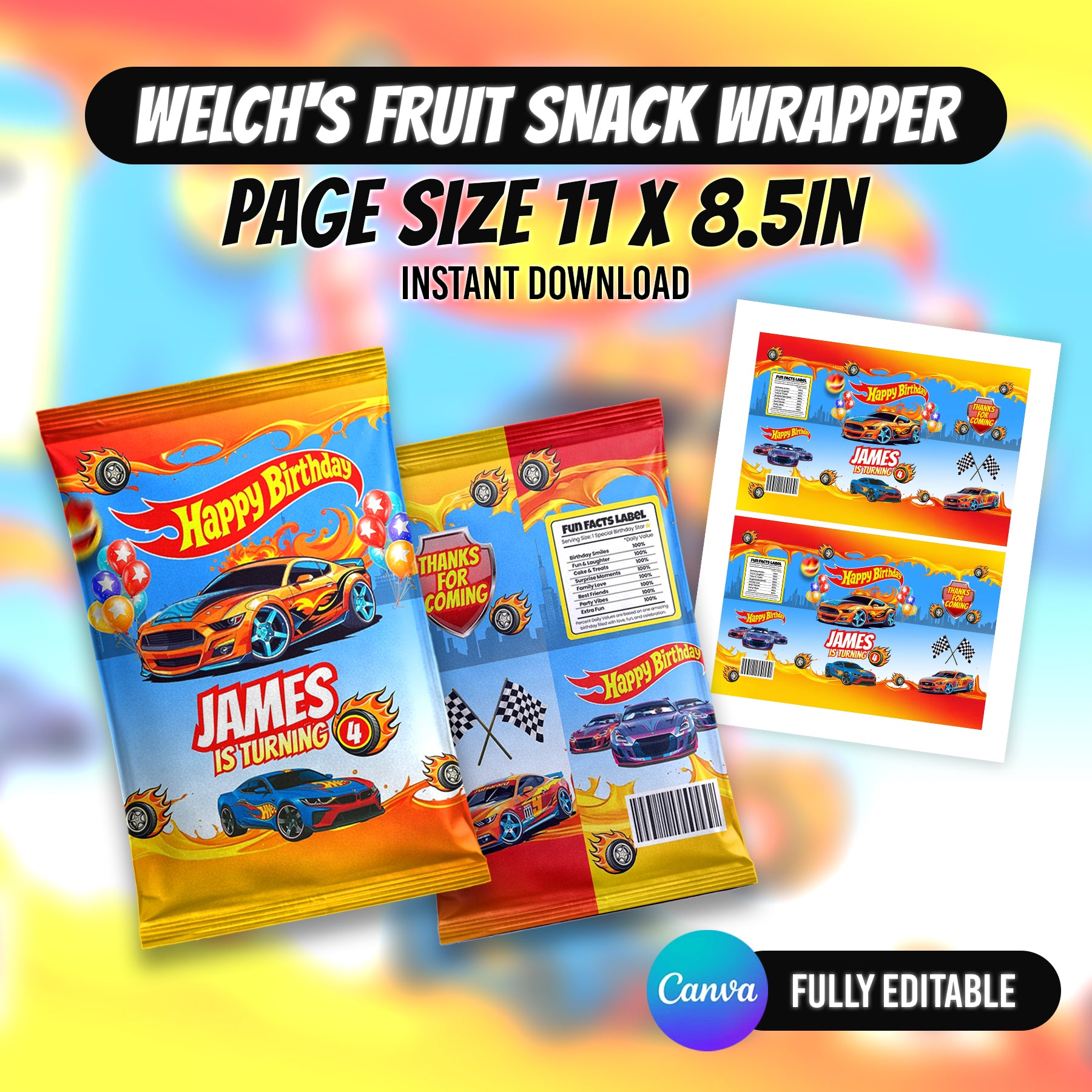 Racing Car Birthday Party Favor Bundle Canva | Editable 10 Item Car Party Kit
