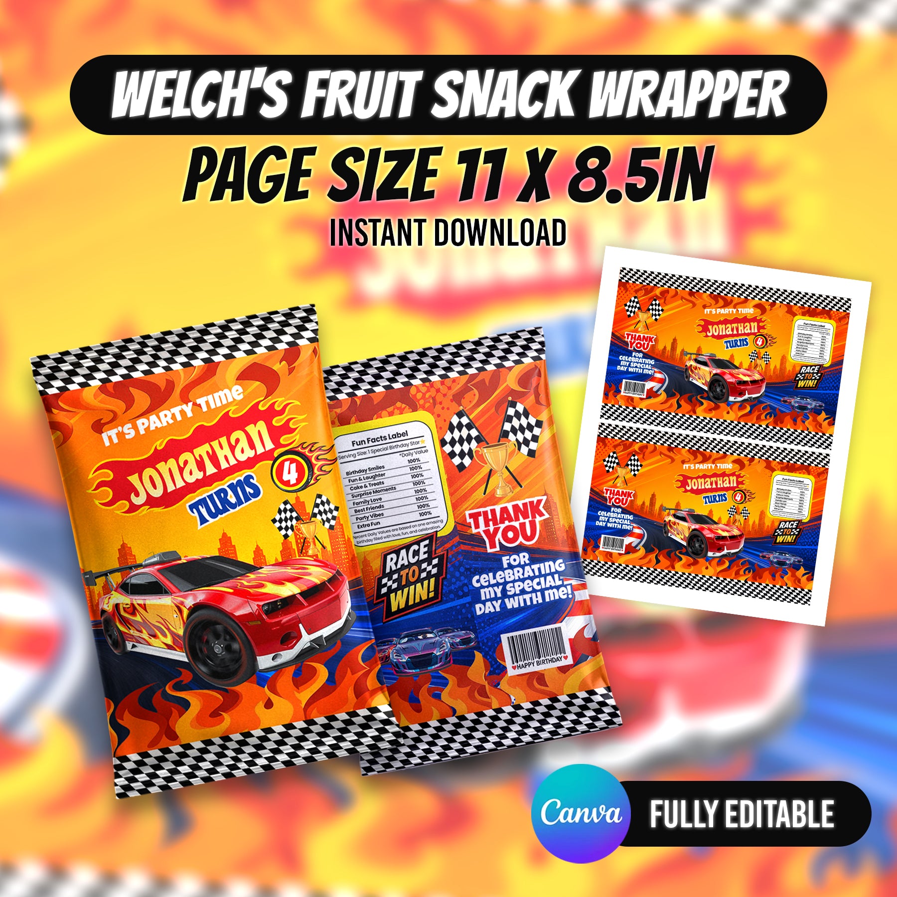 Race Car Birthday Party Favor Bundle Template | Editable Canva Racing Party Printables | 10 Favor Items | Kids Birthday Decorations