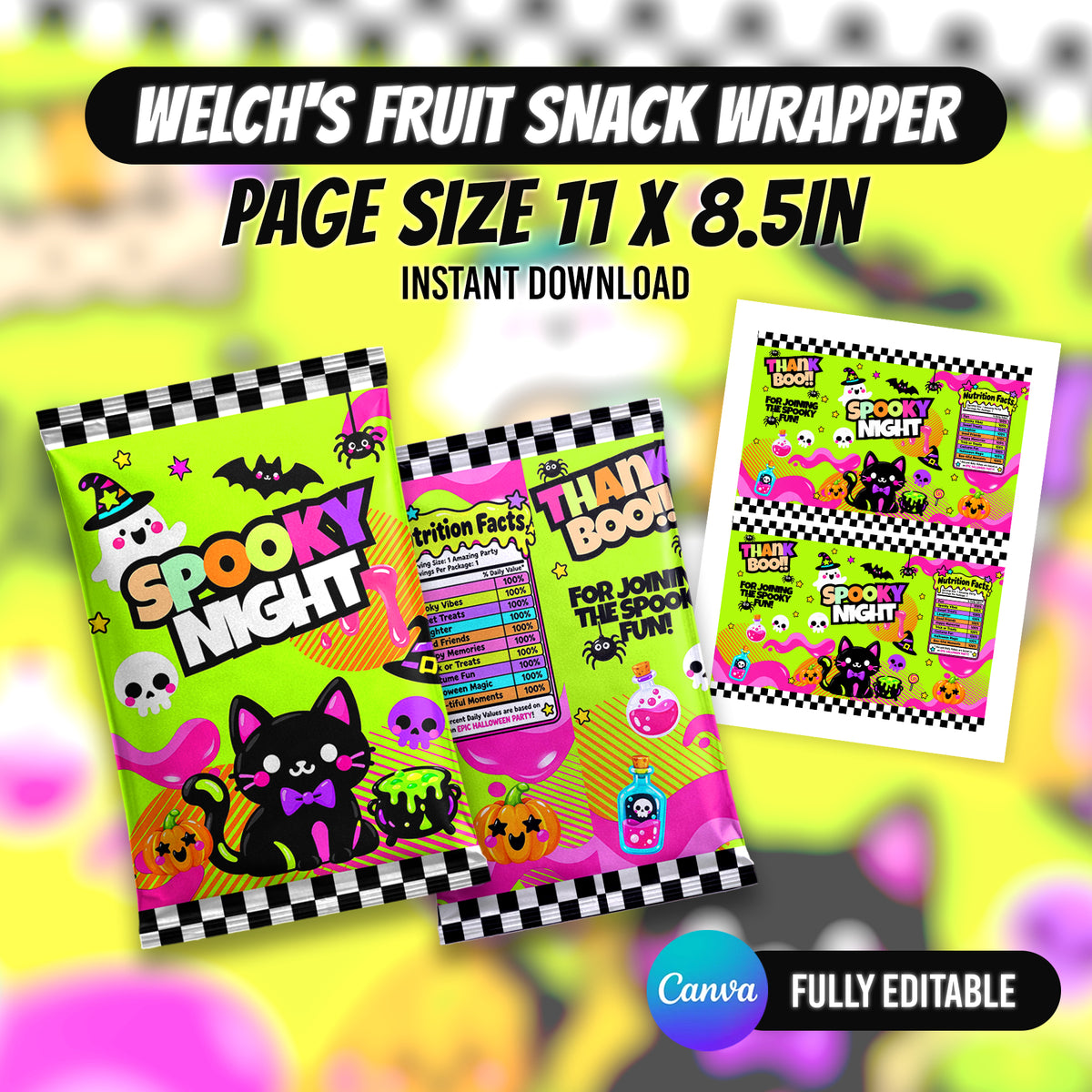 Create spooky Halloween treats with this editable Canva party favor bundle. Customize, download and print your Halloween party designs with PXGFX.
