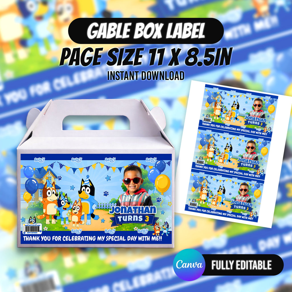 Blue Puppy Birthday Party Favor Bundle Canva Editable 10 Item Kids Party Kit Custom Photo Water Bottle Chip Bag Invitation Digital Download