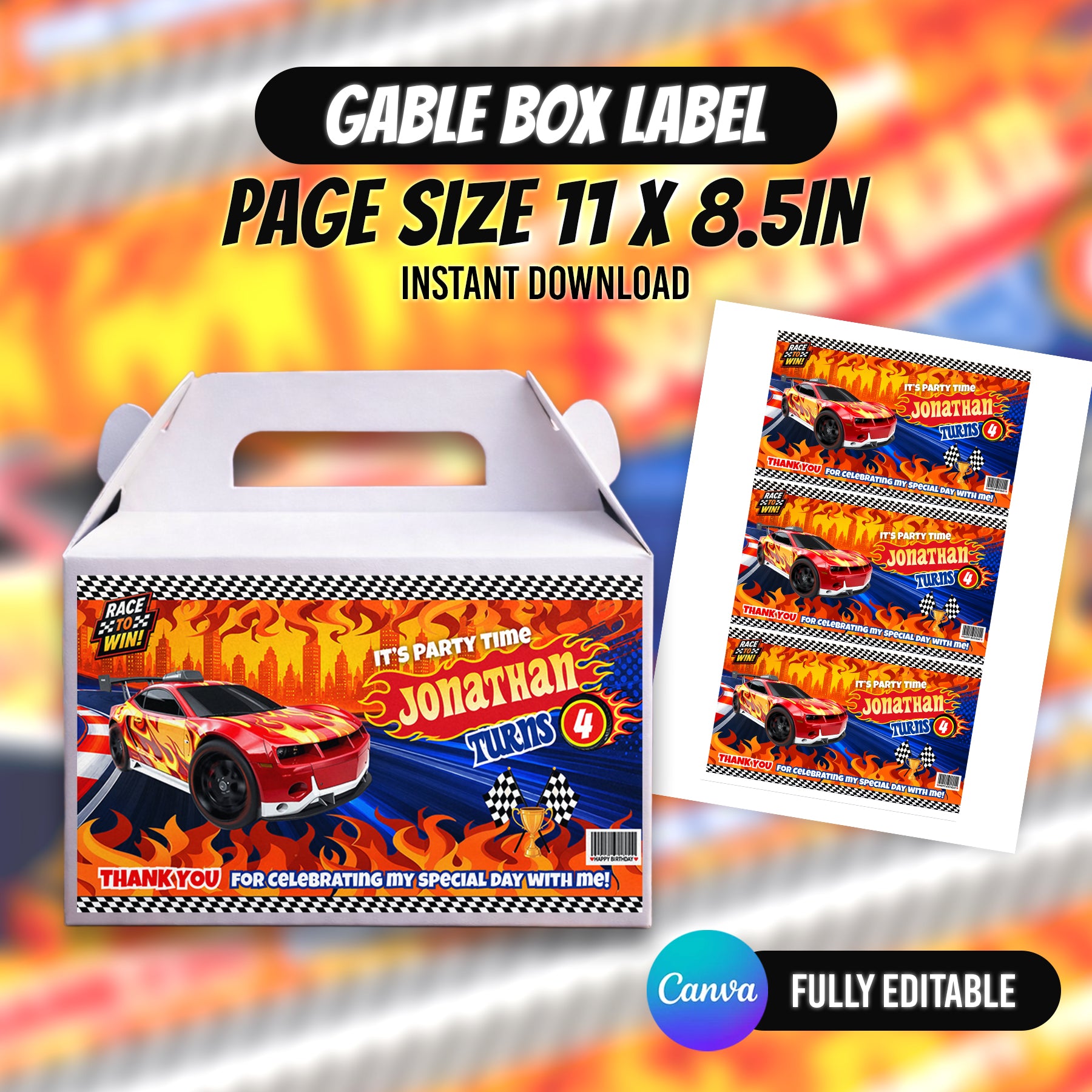 Race Car Birthday Party Favor Bundle Template | Editable Canva Racing Party Printables | 10 Favor Items | Kids Birthday Decorations