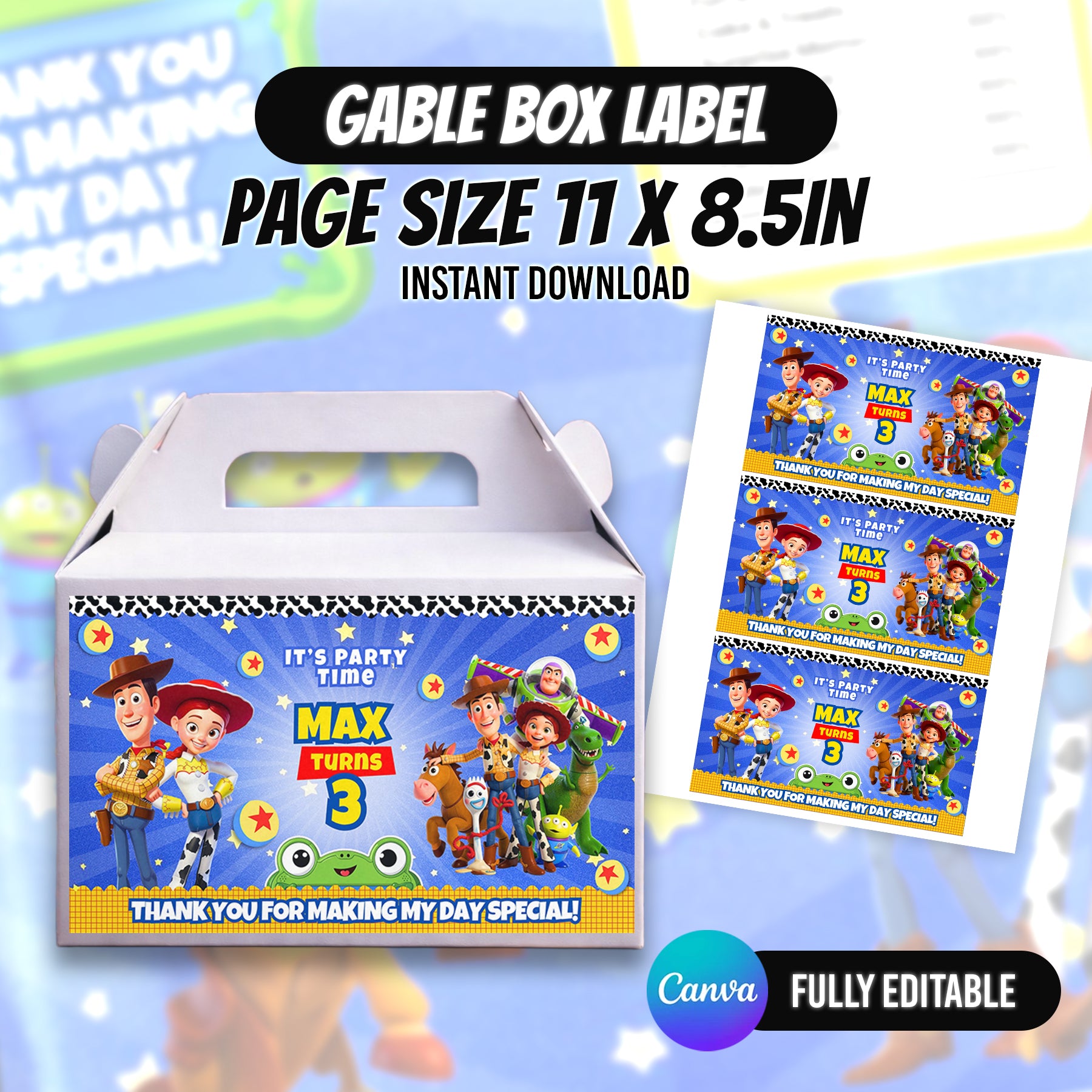 Space Cowboy Birthday Party Favor Bundle Canva | Editable 10 Item Kids Party Kit