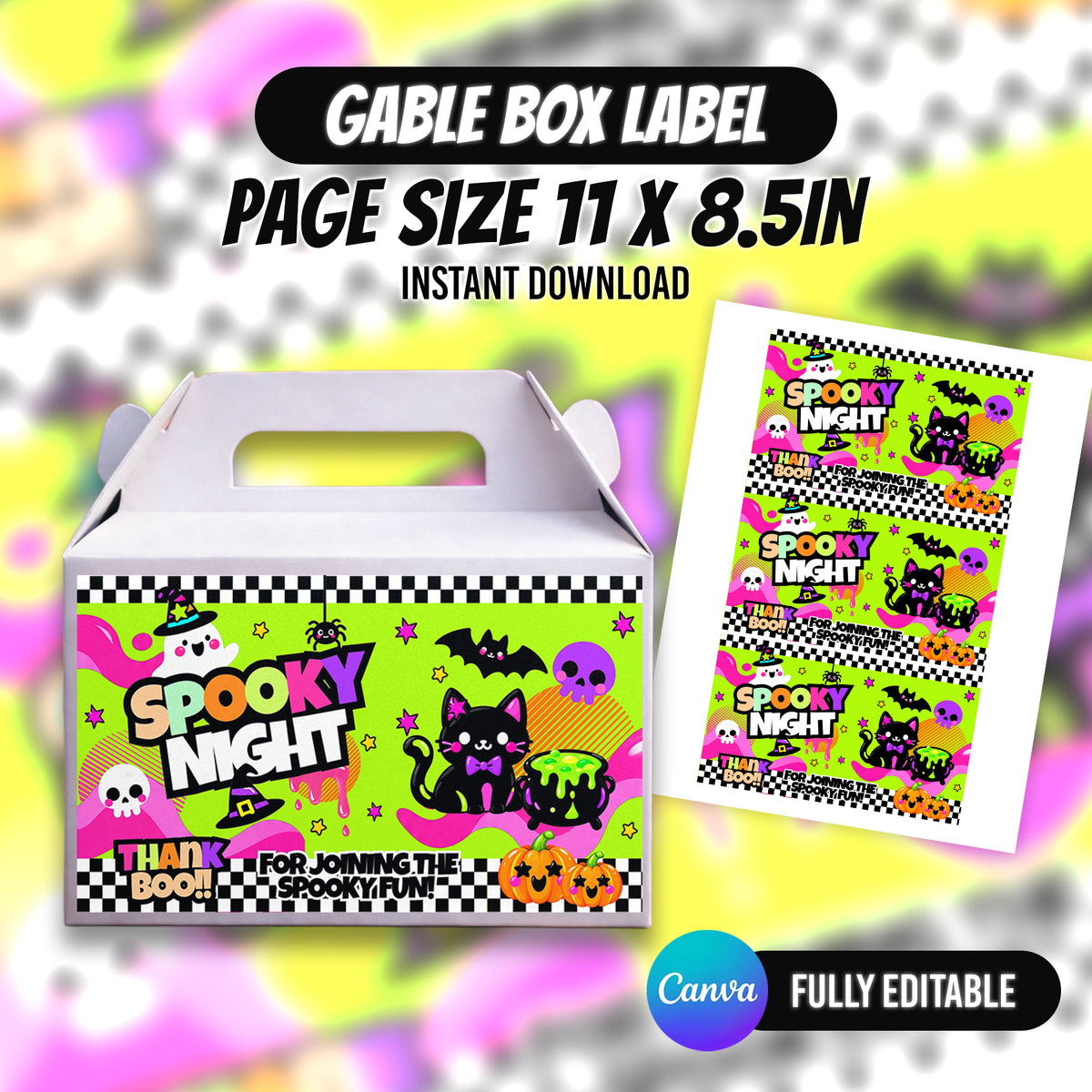 Create spooky Halloween treats with this editable Canva party favor bundle. Customize, download and print your Halloween party designs with PXGFX.