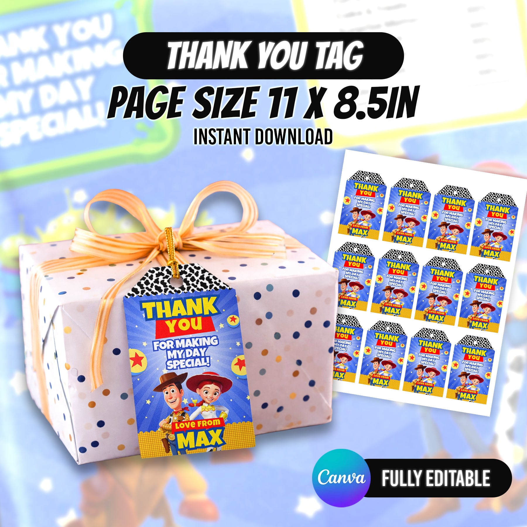Space Cowboy Birthday Party Favor Bundle Canva | Editable 10 Item Kids Party Kit