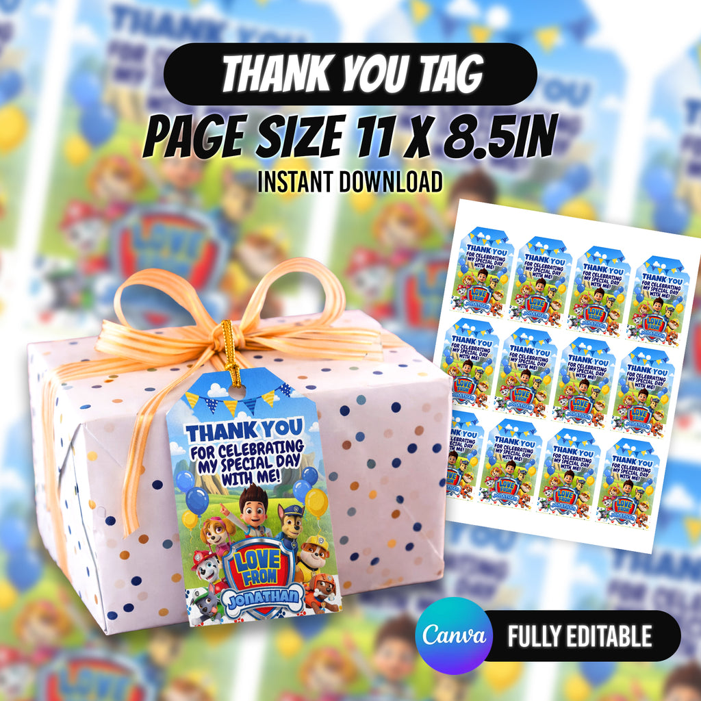 Puppy Rescue Birthday Party Favor Bundle Canva | Editable 10 Item Kids Party Kit