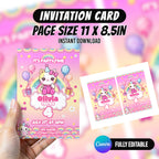 Kawaii Cat Birthday Party Favor Bundle Canva Editable 10 Item Pink Girls Party Cute Cat Water Bottle Chip Bag Invitation Instant Download