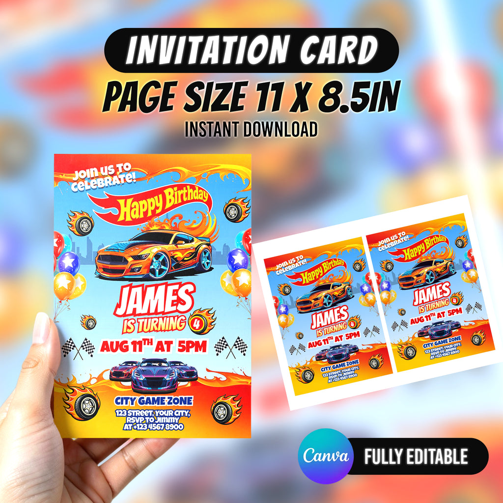 Racing Car Birthday Party Favor Bundle Canva | Editable 10 Item Car Party Kit