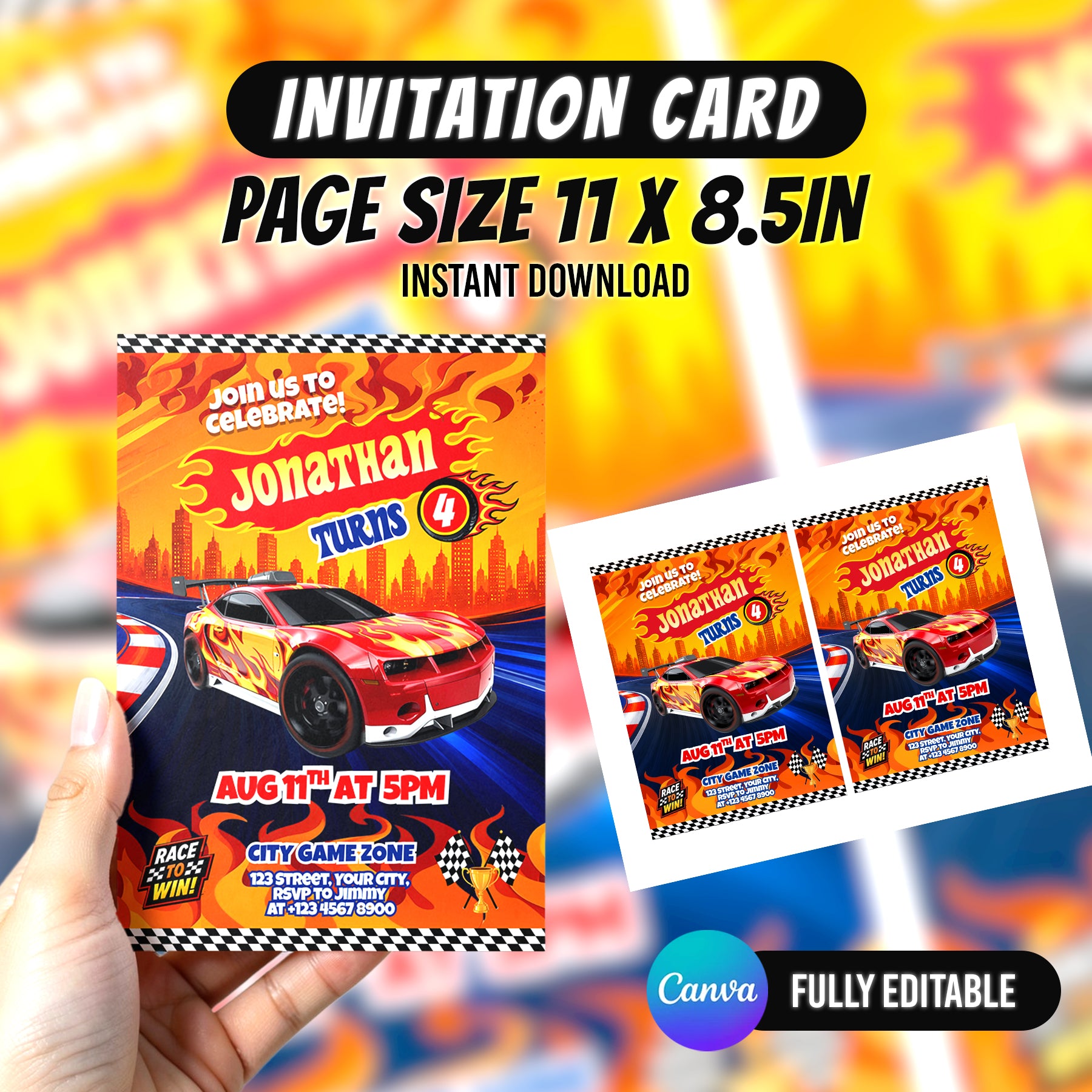Race Car Birthday Party Favor Bundle Template | Editable Canva Racing Party Printables | 10 Favor Items | Kids Birthday Decorations